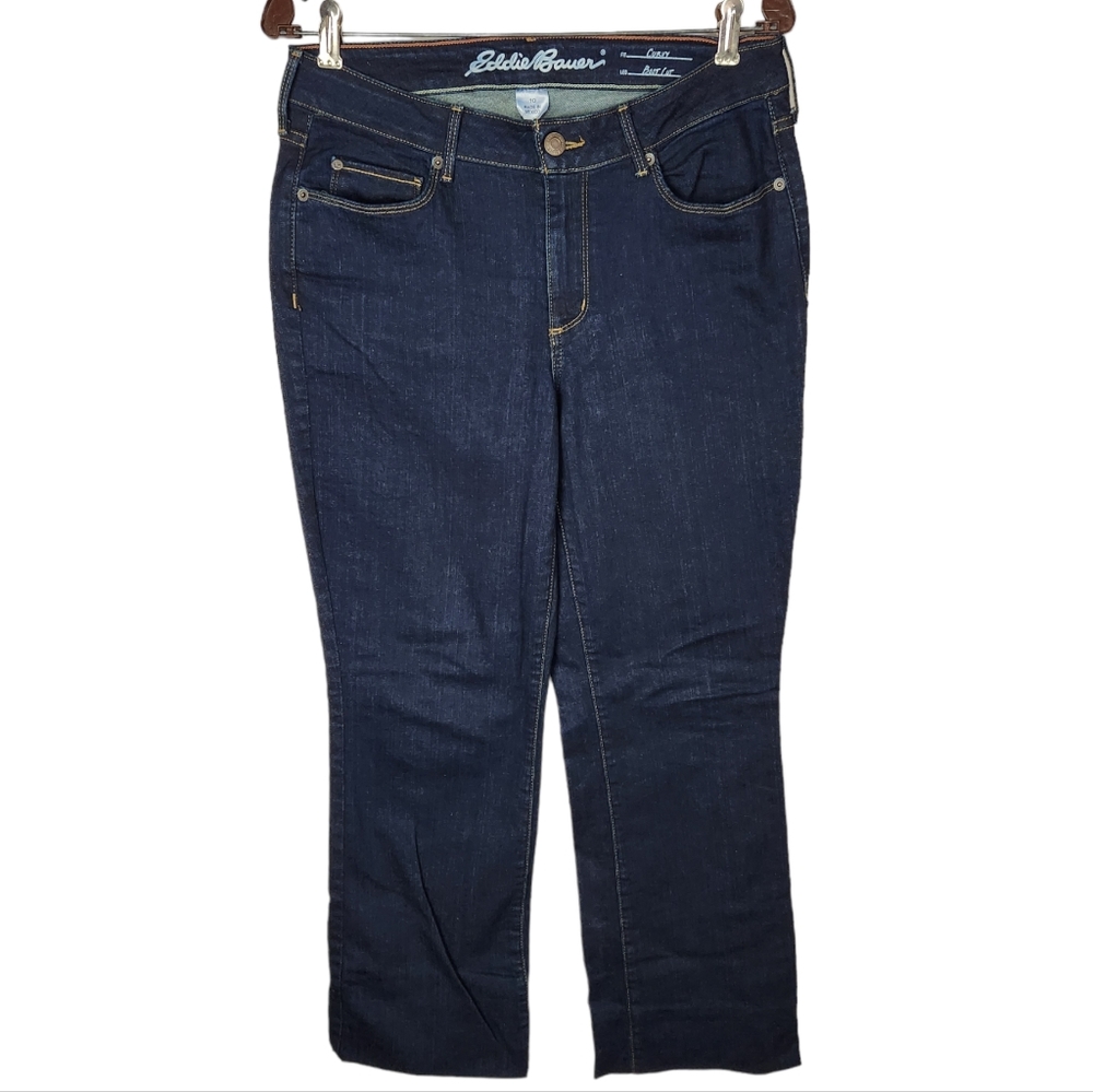 Eddie Bauer Womens Size 10 Curvy Bootcut Dark Wash Blue Denim Stretch Jeans